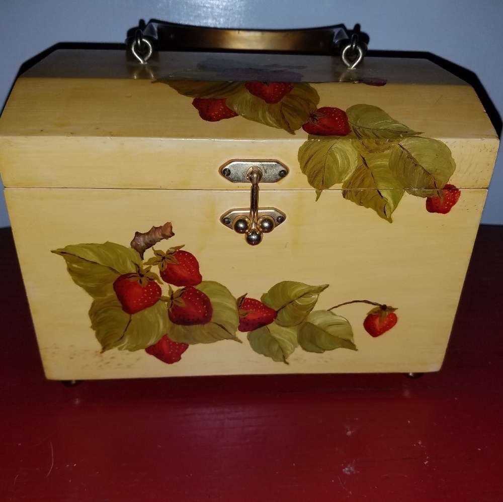 Tole Hand painted Strawberry & Vines Wood Purse